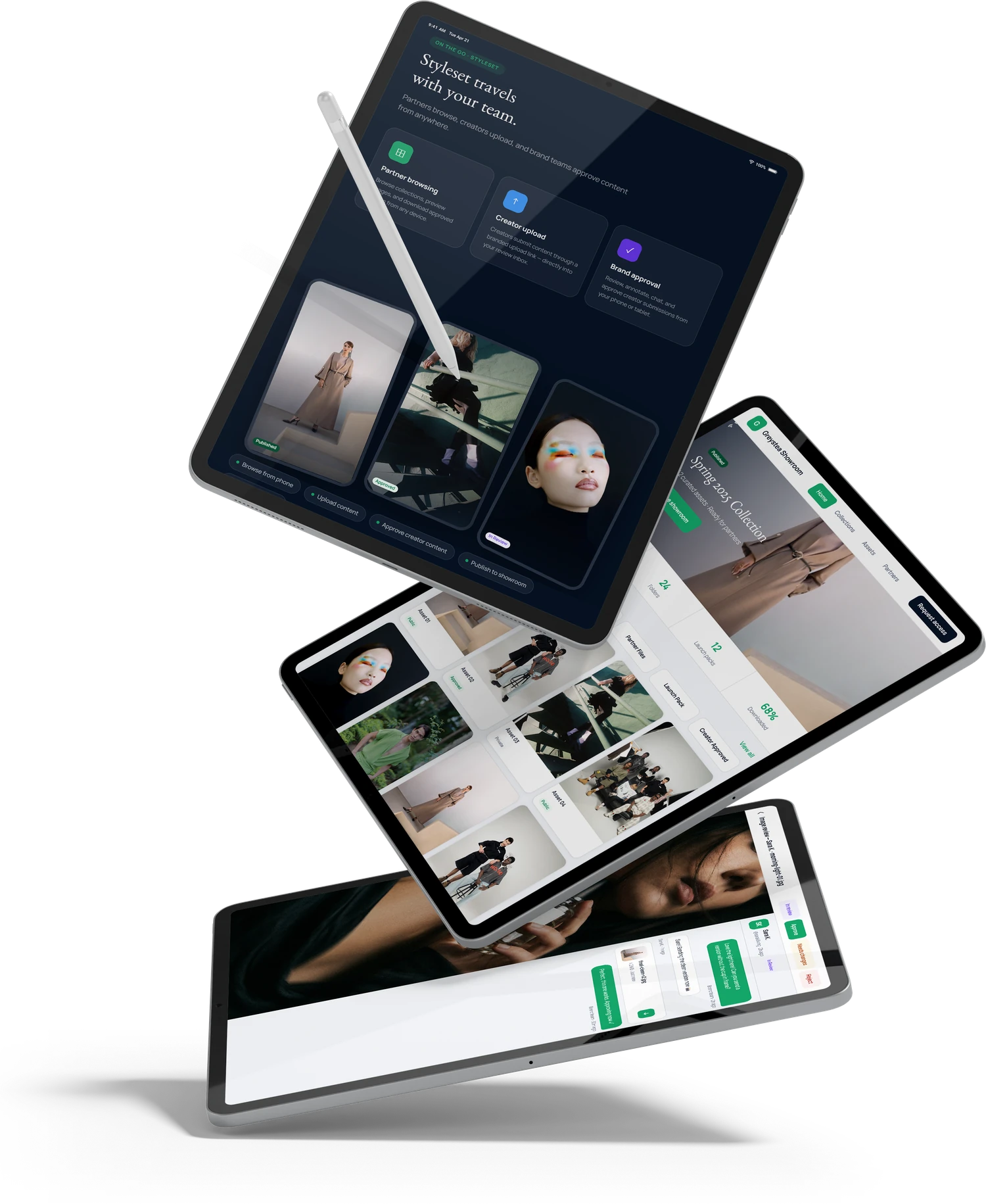 Styleset display overview across tablet, showroom and mobile review